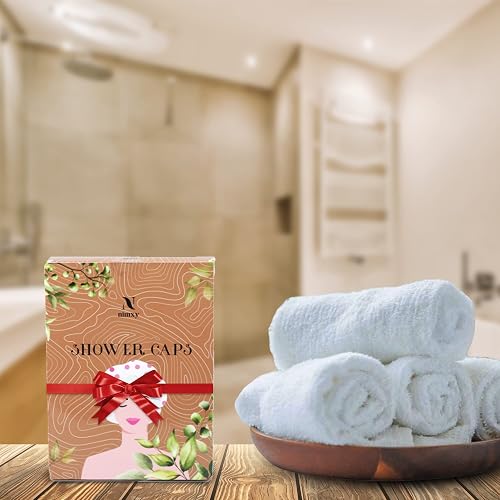 Nimxy Pack of 4 Shower Cap, Reusable Shower Caps For Women & Men - Waterproof with Elastic Band & Soft Lining (Dotted) thumbnail 7