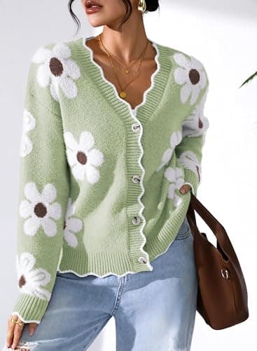 Pink Queen Fuzzy Sweater Cardigan for Women 2025 Fashion Long Sleeve Flower Outerwear Button Down Open Front Cardigan Coat thumbnail 5
