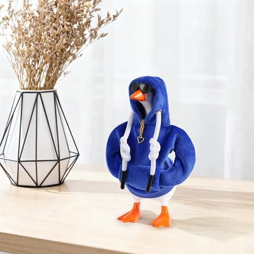6 Set 7inch Desk Goose Outfits, Mini Desktop Goose Clothes Desk Goose Accessories Set for Magnetic Goose Statue ( Dark Blue Hoodie+ Sunglasses+ Necklace ) thumbnail 7