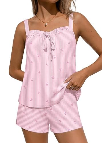Ekouaer Womens Pajamas Sets 2 Piece Cute Tank Top and Shorts Lounge Set Sleeveless Pjs Set Sweet Sleepwear - Image 1