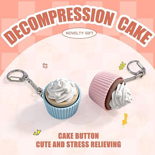 3D Printed Cupcake Shaped Keyboard Button Fidget Toy,Stress Relief Fidget Clicker Keychain,Quiet Anxiety Toys for Adults at Work, Travel, Home – Anxiety Relief & Focus Boost ((Pink + Blue) Cupcake) thumbnail 2