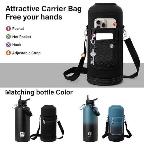 DYSANKY Insulated Water Bottle | Thickened Stainless Steel for Gym and Hiking with Straw, Carrier Bag, Handle Strap | BPA-Free 87 oz.  pink thumbnail 6