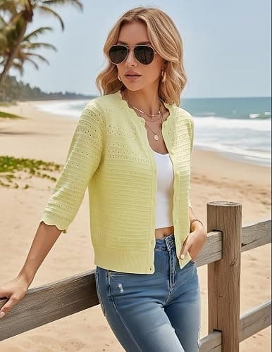 GRACE KARIN Womens 3/4 Sleeve Cardigan Sweater, Lightweight Cropped Cardigan Trendy, Dressy Casual Crochet Bolero Shrugs thumbnail 4