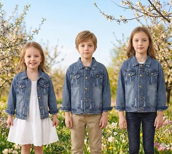 Girls Boys Jean Jacket for (4-14 Years Kids) Trendy Cozy Soft Ripped Denim Coat Casual Outerwear School Travel Teen Gift thumbnail 2