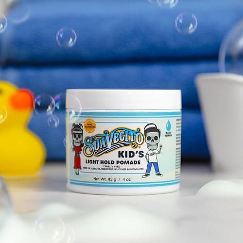 Suavecito Kid's Pomade Calming Chamomile Scent Light Hold 4 oz. - Water Based Flake Free Hair Gel - Dermatologist-Tested, Hypoallergenic Formula - Free of Sulfates, Parabens, and Phthalates thumbnail 8