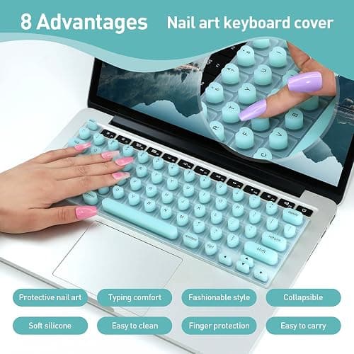 TS-MAYKA Keyboard Cover for Long Nails, Keyboard Film for Nail Art Silicone 3D Raised Keyboard Cover Skin for Typing Comfort Compatible with MacBook Pro/Air 13"/14"/15"/16" 2020-2024 (Blue) thumbnail 2