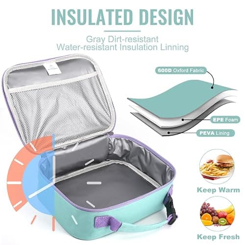 Genteen Lunch Box Kids,Insulated Lunch Bag Kids Boys Girls,Soft Bag Mini Cooler Back to School Thermal Meal Tote Kit Lunch Box for School,Work,Outdoor (Light Green) thumbnail 4