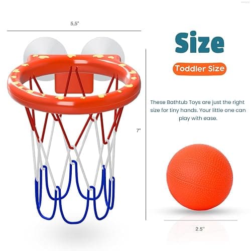 Bath Toys – Bathtub Basketball Hoop for Toddlers, Kids, Boys and Girls | 4 No-Hole Balls & Strong Suction Cups | Fun Basketball Bath Toy for Toddlers thumbnail 2
