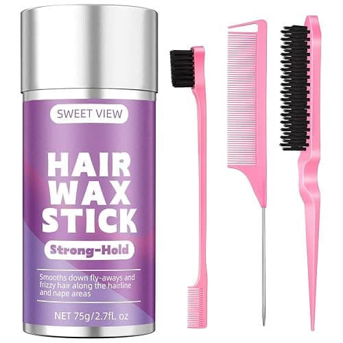 SWEET VIEW Hair Wax Stick & Slick Back Brush | Tames Flyaways, Frizz, Sleek Ponytails, Buns | Pomade/Balm/Gel Stick for Women, Styling Accessories for Girls - Image 1