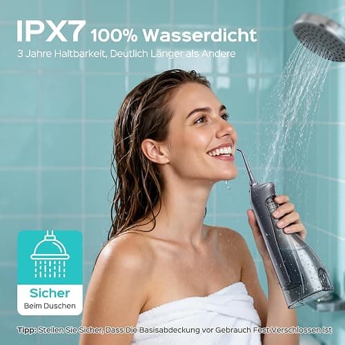 COSLUS Munddusche Kabellos Trragba Elektrische: 300ML WassertankTestsieger 2025 IPX7 Wasserdicht für Oral Health Enthusiasten Tägliche Tiefenreinigung Reinigung auf Reisen 5 Multifunktionale Jet-Tipps thumbnail 7