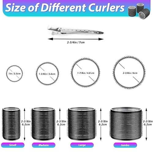 Hair Curlers Set with 24 Rollers (6 Jumbo, 6 Large, 6 Medium, 6 Small) and 24 Clips for All Hair Lengths (Black) thumbnail 4