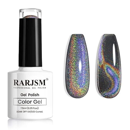 RARJSM Cat Eye Gel Nail Polish, Galaxy Chameleon Magnetic Gelpolish Black Holographic Glitter Gel Soak Off UV LED DIY Manicure Art for Salon Designs and Home DIY 7.5ML/0.26fl oz - Image 1