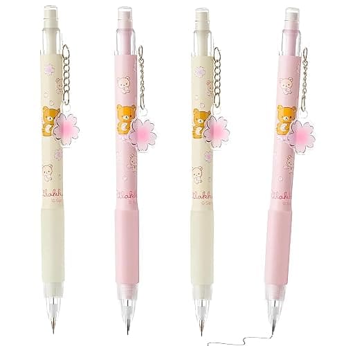 Mechanical 0.7mm and 0.5mm 4 pcs, Cute Bear Mechanical Pencils with Erasers for Students, Cartoon Bear Pencils Kawaii Stationery School Supplies - Image 1