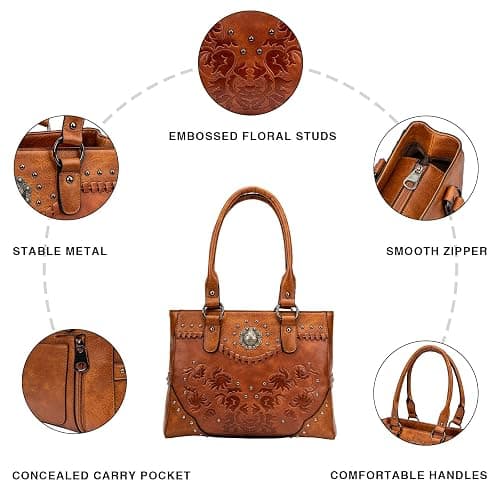 LAVAWA Tote Bag for Women Large Western Purse Ladies Top Handle Shoulder Handbags Vintage Embossed Concho Studs thumbnail 5