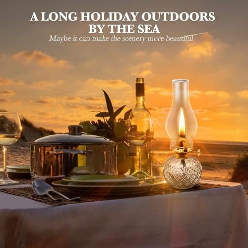 CHNLML 2 Pieces Christmas Large Chamber Oil Lamps, Glass Clear Kerosene Lamp Indoor Decorative Hurricane Lantern Vintage for Xmas Thanksgiving Tabletop Decor and Winter Emergency Lighting(colorless thumbnail 4