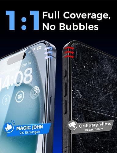 MAGIC JOHN 2 Pack for iPhone 15 Tempered Glass Screen Protector 6.1 inch [Not Max], Auto Dust-Elimination Installation, Bubble Free, Dynamic Island Compatible, HD Clear, Easy Installation thumbnail 7