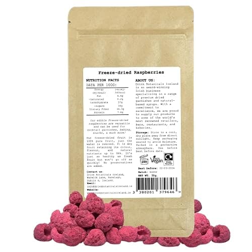 Drink Botanicals Ireland Freeze Dried Raspberries | 70 + Raspberries | 100% Natural & Edible | Raspberry Pieces for Baking Cakes, Cocktails, Desserts, Drinks, Fruit Snacks | Vegan | 30 Grams,1.058 Oz thumbnail 2