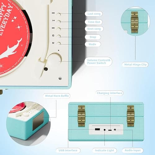 Yintiny Blue Time Music Box CD Player with Speaker for Home Decoration thumbnail 7