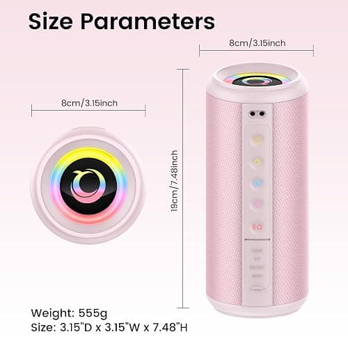 Portable Bluetooth Speaker, 2026 Bluetooth 5.4 Wireless Speaker with 20W HD Loud Stereo Sound, 20H Playtime, LED Lights, IP7, TWS Pairing, Built-in Mic, for Outdoor, Home, Beach, Party, Gift, Pink thumbnail 8