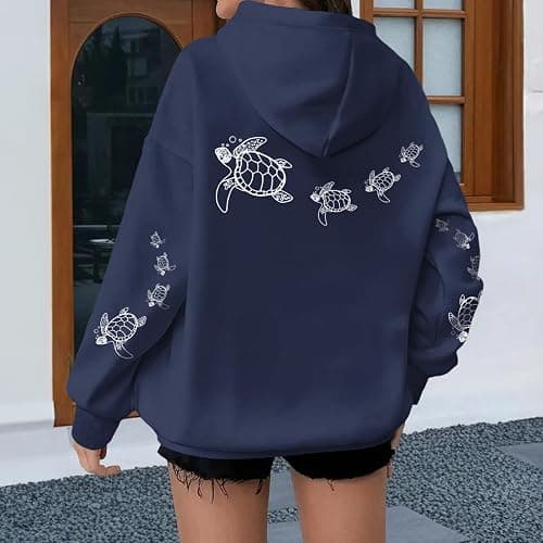 Lubpow Cute Sea Turtle Hoodies for Women Oversized Ocean Hoodie Aesthetic Graphic Sweatshirts Casual Fleece Pullover Tops thumbnail 2
