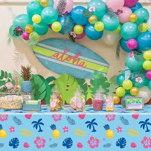 3 Pieces Palm Leaves Tablecloths Birthday Party Decorations Supplies Hawaiian Cartoon Table Cover Size 108×54 Inch Rectangular thumbnail 5
