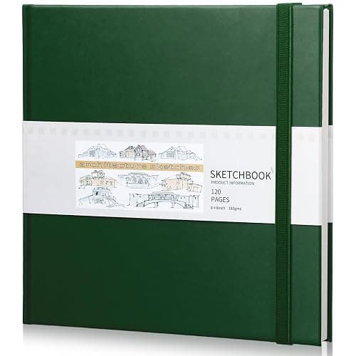 Moinchore Back to School Gifts Square Sketchbook 8 x 8 Inch Hardcover Art Sketch Book Drawing Papers 120 Pages, Mixed Media Journal Notebook with Elastic Closure Sketchbook for Drawing(Green) - Image 1
