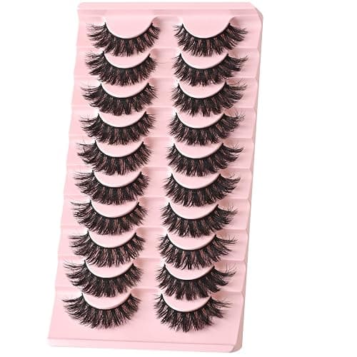 FARRED False Lashes Wispy Natural Strip Eyelashes 14mm Cat Eye Lash Strips Full Volume Fake Mink Eyelash Pack Natural Look 10 Pairs Short Thick Fluffy Cateye Pestañas Postizas for Women thumbnail 7