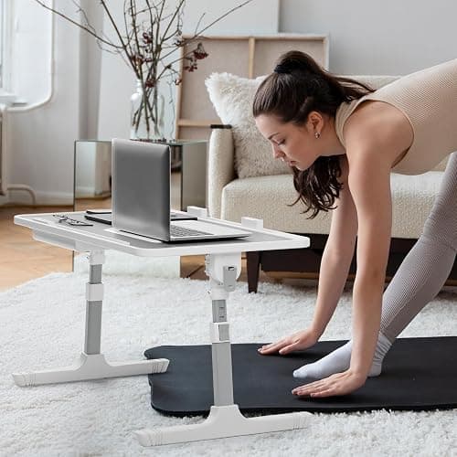 Laptop Bed Tray Table, Adjustable Laptop Bed Stand Lap Desk with LED Light Portable Standing Table with Foldable Legs for Kids Adult USB Charging Folding Lap Tablet Tables for Sofa Couch Grey H thumbnail 4