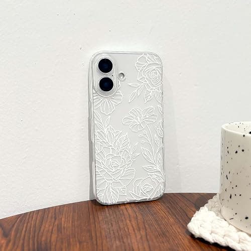 NITITOP Compatible for iPhone 17 Case Cute Clear Floral Flower Pattern for Girls Women Soft TPU Full Camera Lens Shockproof Protective Phone Cover - White thumbnail 6