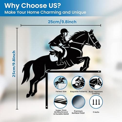CUTHOLLOW Equestrian Rider Door Topper Sign Metal Wall Art Decor | 9.8"x9.8" Double-Sided Metal Hanging Sign Door Frame Decor, Door Corner Accent Room Entryway & Home Housewarming Decoration thumbnail 3