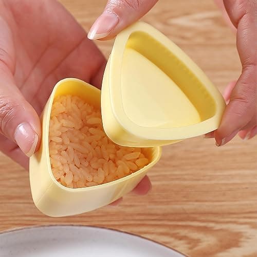 2PCS Triangle Rice Ball Mold Set – Yellow Sushi Maker Kit with Paddle, Non-Stick Rice Mold for DIY Musubi Bento thumbnail 4