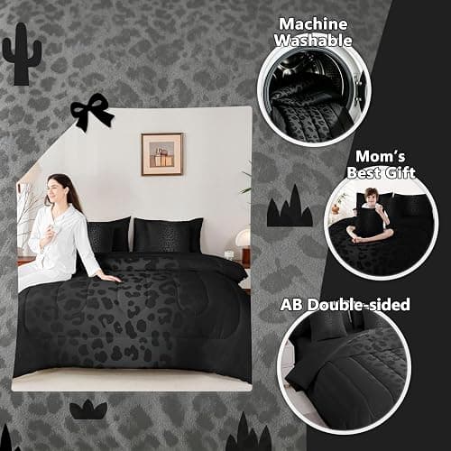 Feelyou Animal Print Leopard Cheetah Comforter Set Full Size Bed in a Bag | Bed All Season Bedding Set 7Pcs Black Warm Cozy Breathable Lightweight thumbnail 3