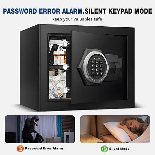 Fdsutvit Fireproof Home Safe Box- Steel Digital Combination Lock Security Box with Type-C Backup & Sensor Light, Key Lock Safety Box for House Office Documents Money Jewelry Handgun - Black 2.0 Cu Ft thumbnail 8