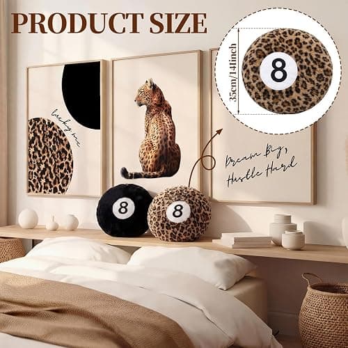 Yousoontic 2 Pcs Black and Cheetah 8 Ball Throw Pillow 14" Leopard Print 8 Ball Pillow Round Plush Decorative Cushion, Soft Trendy Throw Pillows for Bedroom Living Room Decor thumbnail 4
