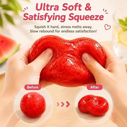 Slushy Watermelon Squishy, Zero Bounce Back Squishys Watermelon Stress Ball, Realistic Fake Food Stress Ball, Mashed Skin Soft Filled Squeeze Relaxing Fidget for Adults (Watermelon) thumbnail 5