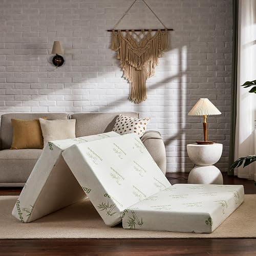 SINWEEK Memory Foam Folding Mattress with Storage Bag, 4 Inch Foldable Mattress Trifold Mattress Topper, Floor Mattress Guest Bed with Cooling Cover & Waterproof Lining - Image 1