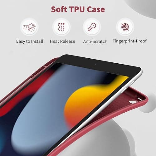 CACOE Cover Custodia Compatibile con iPad 9a Generazione 2021/iPad 8a Gen 2020/iPad 7a Gen 2019, Leggero Cover Protettivo Supporto con Pencil Holder per iPad 10.2 Auto Sveglia Sonno, Claretto thumbnail 7