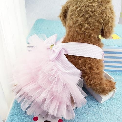 Dog Dresses, Fashion Pet Dog Clothes, Striped Mesh Puppy Dogs Princess Dresses (Pink, Small) thumbnail 6