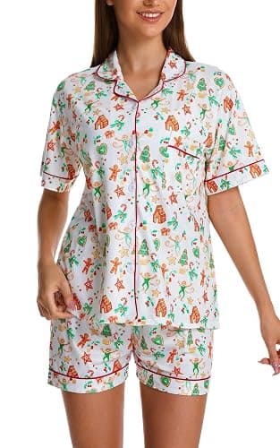 Womens Pajamas Set Button Down 2 Piece Cute Monkey Bunny Y2k Preppy Heart Pjs Sets Lounge Comfy Sleepwear thumbnail 2