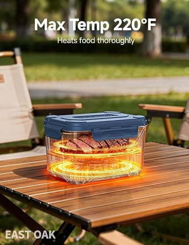EAST OAK Heated Lunch Box for Men, Electric Lunch Box for Adults, 5.5 Cups Cordless Portable Food Warmer, Rechargeable Self Heating Food Heater with Memory Function, Automatic Keep Warm(Classic Blue) thumbnail 2
