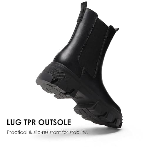 DREAM PAIRS Women's Platform Chelsea Boots Lug Sole Combat Mid Calf Slip On Chunky Ankle Booties - 11 - Black/Pu thumbnail 4