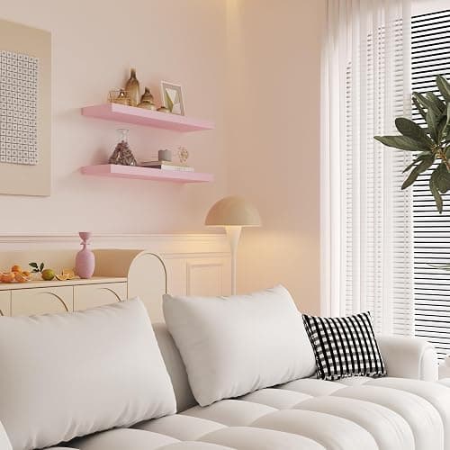 PopiShelves Pink Floating Shelves for Wall - 17 Inch Natural Wood Shelves for Bathroom, Bedroom, Kitchen Decor, Farmhouse Decor Set of 2 thumbnail 4