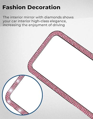 JOYTUTUS Rear View Mirror, Universal 11.81 Inch Panoramic Rearview Accessories with Bling Rhinestones Crystal Diamonds Edge, Interior Clip-on Wide Angle Rear View Mirror -Pink thumbnail 5