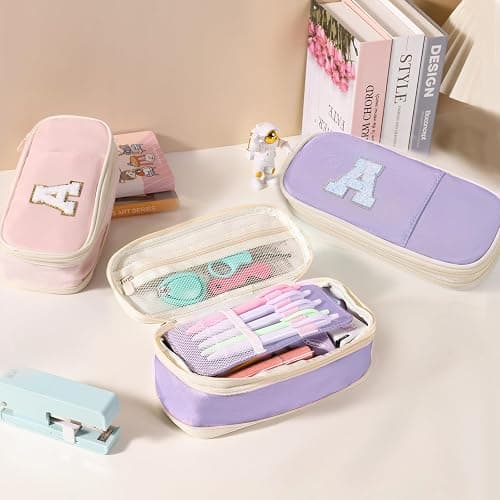 Janhavi Initial Large Capacity Premium Oxford Cute Aesthetic Pencil Case Pouch Bag Special School Supplies Colored Stationery Organizer Gifts for Girls, Women, Adults thumbnail 5