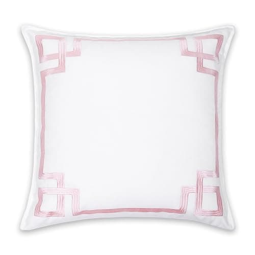 Hofdeco Premium Coastal Patio Indoor Outdoor Throw Pillow Cover Only, 20"x20" Water Repellent for Backyard, Couch, Blush Pink Embroidered Frame Greek Key thumbnail 6
