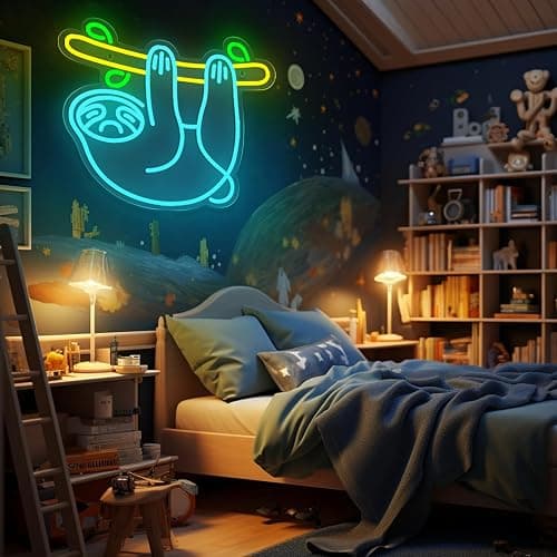 Sloth Neon Sign, Sloth Shaped LED Sign for Game Room Decor, Dimmable USB Powered Gaming Lights for Teen Boy Room Gaming Wall Decor, Best Gamer Gifts for Boys, Kids, Blue thumbnail 5