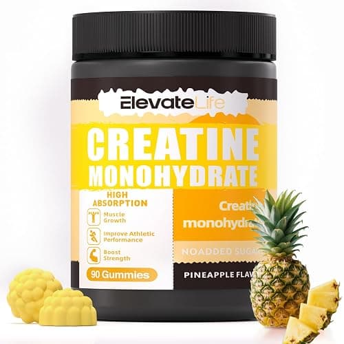 ElevateLife NSF Certified Creatine Monohydrate Gummies 5000mg for Men & Women, Chewables Creatine Monohydrate for Muscle Strength, Muscle Builder, Energy Boost, Pre-Workout Supplement-90 Pineapple - Image 1
