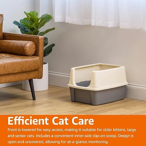 Amazon Basics Large Cat Litter Box with High Sides, Open Top, Includes Scoop, 19 x 15 x 11.75 inches, Grey/Beige thumbnail 9