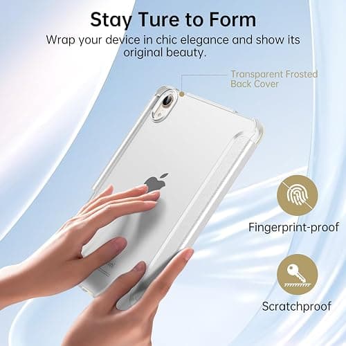 MoKo for iPad mini 7 A17 Pro Case 2024, iPad mini 6th Generation Case 8.3 Inch 2021 with Pencil Holder, Slim Light Trifold Smart Protective Cover with Hard PC Translucent Back Shell, White thumbnail 5