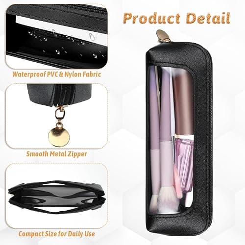 YQQYG Black Makeup Brush Bag, Clear Makeup Bag Travel Makeup Brush Holder Toiletry Bag with Zipper, Cosmetics Makeup Bag Purse Organizer for Women thumbnail 4